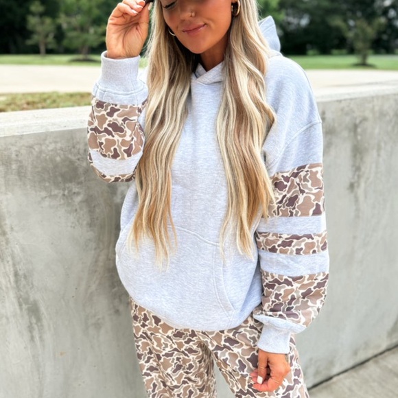 Gray Hoodie w/Camo Sleeve Accent - Picture 1 of 6